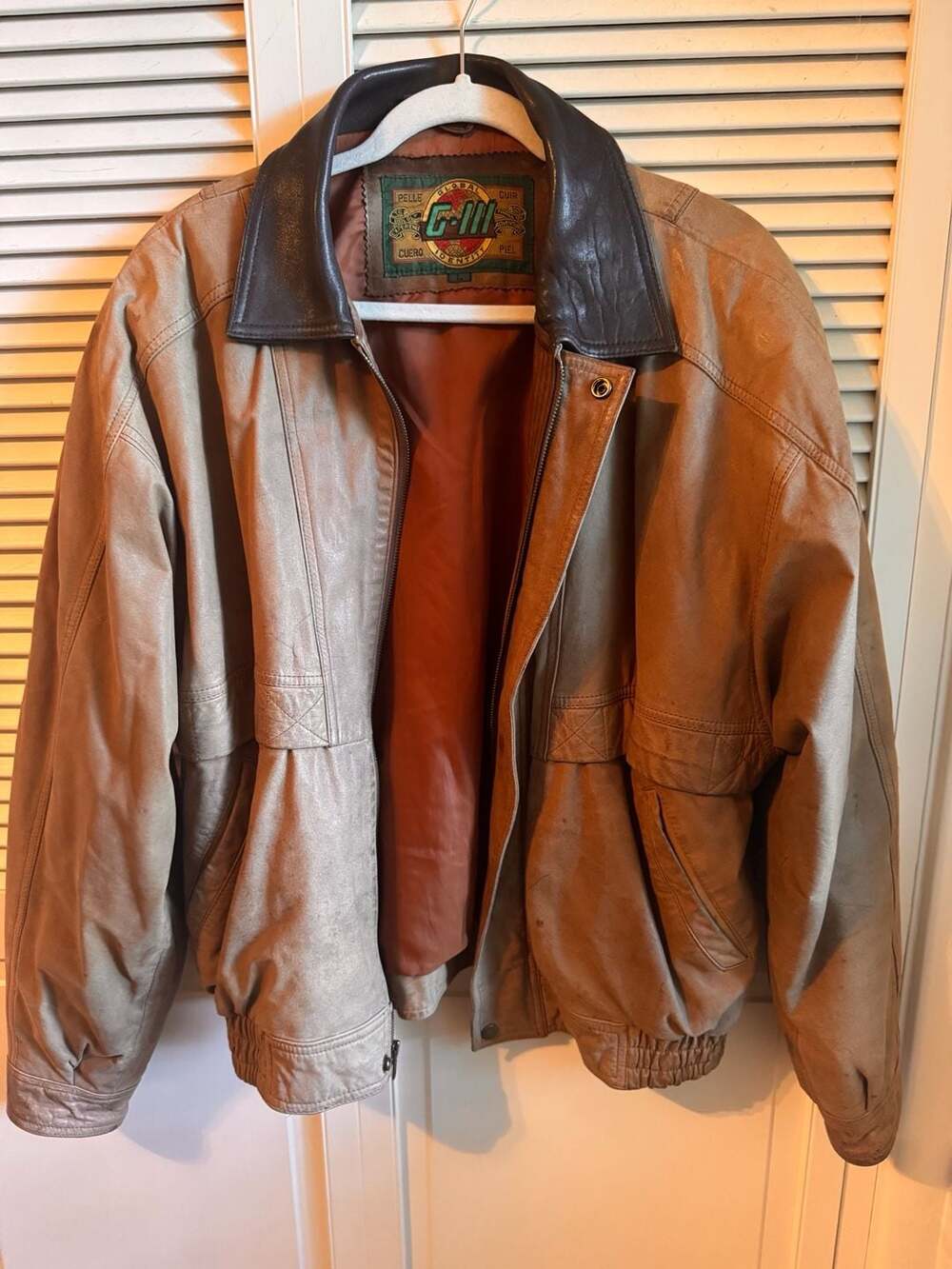 Vintage 90s G-III Global Identity Leather Bomber Jacket Brown Size L